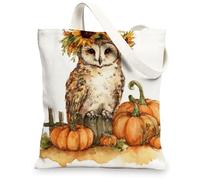 Borse di totalizzatore della tela del gufo, borse della spesa riutilizzabili del modello della zucca di animale sveglio, borse della spesa leggere lavabili per Trave, bianco, 13x15 Inch