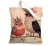 Borse di totalizzatore della tela del gufo, borse della spesa riutilizzabili del modello dell'uccello sveglio, borsa della spesa lavabile leggera dell'ann, Pesca, 13x15 Inch