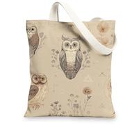 Borse di totalizzatore della tela del gufo, borse della spesa riutilizzabili di progettazione artistica del gufo, tela leggera lavabile della tracolla della natura dell'annata, Beige, 13x15 Inch