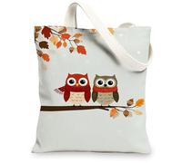 Borse di totalizzatore della tela del gufo, borse della spesa riutilizzabili ecologiche del modello animale sveglio, lattina lavabile leggera di progettazione di, Azzurro chiaro, 13x15 Inch