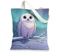 Borse di totalizzatore della tela del gufo, borse della spesa riutilizzabili leggere di progettazione animale sveglio, borse della tela lavabili di stile dell'annata, Viola, 13x15 Inch