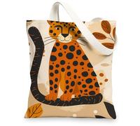 Borse di totalizzatore della tela del leopardo, borse della spesa riutilizzabili della stampa animale divertente, borse di tela della cinghia della spalla leggera lavabile per la palestra O, Arancione