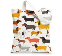 Borse di totalizzatore della tela del modello del cane, borse della drogheria riutilizzabili di progettazione del bassotto sveglio, tracolla lavabile leggera di divertimento fantasioso, bianco, 13x15
