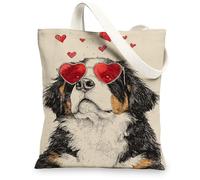 Borse di totalizzatore della tela del modello del cuore, borse della drogheria riutilizzabili di progettazione del cane sveglio, borse di tela della tracolla lavabili leggere per, Beige, 13x15 Inch