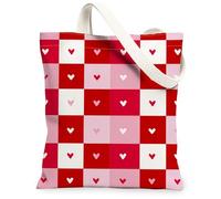 Borse di totalizzatore della tela del modello del cuore, borse riutilizzabili della drogheria di progettazione romantica di amore, spalla lavabile leggera S di giorno di San Valentino, Rosso, 13x15