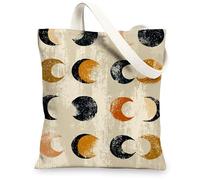 Borse di totalizzatore della tela del modello della luna, borse riutilizzabili della drogheria di progettazione artistica della luna, borse lavabili leggere della tela della tracolla, Beige, 13x15