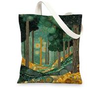 Borse di totalizzatore della tela del modello dell'albero, borse della spesa riutilizzabili di progettazione artistica del paesaggio, spalla lavabile leggera ecologica, Verde, 13x15 Inch
