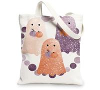 Borse di totalizzatore della tela del modello fantasma, borse riutilizzabili della drogheria di progettazione di Halloween, borse lavabili leggere della tela della tracolla, bianco, 13x15 Inch