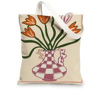 Borse di totalizzatore della tela del modello floreale, borse della spesa riutilizzabili di progettazione artistica del fiore, portante lavabile leggero d'annata per la T, Beige, 13x15 Inch