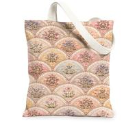 Borse di totalizzatore della tela del modello floreale, borse della spesa riutilizzabili di progettazione botanica d'annata, Shoul lavabile leggero elegante della primavera, Pesca, 13x15 Inch