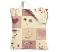 Borse di totalizzatore della tela del modello floreale, borse riutilizzabili della drogheria di progettazione botanica d'annata, tela lavabile leggera della tracolla, Pesca, 13x15 Inch