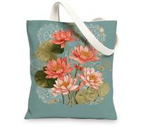 Borse di totalizzatore della tela del ninfeo, borse della spesa riutilizzabili di progettazione floreale elegante, tracolla lavabile leggera chic dell'annata, Verde acqua, 13x15 Inch