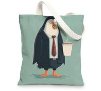 Borse di totalizzatore della tela del pinguino di affari, borse della spesa riutilizzabili di progettazione animale eccentrica, spalla lavabile leggera alla moda divertente S, Verde, 13x15 Inch