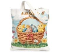 Borse di totalizzatore della tela del pulcino di Pasqua, borse riutilizzabili della drogheria del modello floreale dell'uccello sveglio, tracolla lavabile leggera C della, bianco, 13x15 Inch