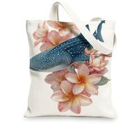 Borse di totalizzatore della tela della balena, borse della spesa riutilizzabili del modello floreale animale animale artistico dell'oceano, tracolla lavabile leggera Ca, bianco, 13x15 Inch