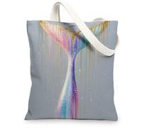 Borse di totalizzatore della tela della coda di balena, borse della spesa riutilizzabili variopinte di progettazione della sirena, tracolla lavabile leggera artistica, Grigio, 13x15 Inch