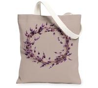 Borse di totalizzatore della tela della corona della lavanda, borse riutilizzabili della drogheria del modello floreale elegante, tracolla lavabile leggera della primavera, Beige, 13x15 Inch