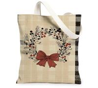 Borse di totalizzatore della tela della corona di festa, borse riutilizzabili della drogheria del modello floreale, cinghia di spalla lavabile leggera di lino d'annata Fo, Beige, 13x15 Inch