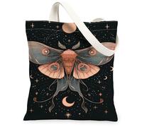 Borse di totalizzatore della tela della falena celeste, borse riutilizzabili della drogheria di progettazione artistica del cielo notturno, tracolla lavabile leggera, nero, 13x15 Inch