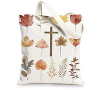 Borse di totalizzatore della tela della foglia di autunno, borse riutilizzabili della drogheria del modello artistico della foglia, borse lavabili leggere della tela della tracolla, bianco, 13x15 Inch