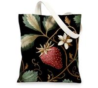 Borse di totalizzatore della tela della fragola, borse della spesa riutilizzabili di progettazione floreale, borse della tracolla lavabili leggere dell'annata per Outd, nero, 13x15 Inch