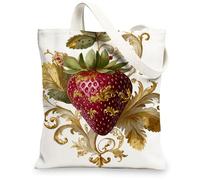 Borse di totalizzatore della tela della fragola, borse riutilizzabili della drogheria del modello della frutta floreale, borse a tracolla lavabili leggere d'annata per fuori, bianco, 13x15 Inch