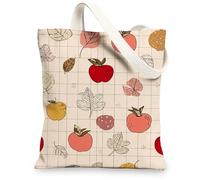 Borse di totalizzatore della tela della frutta, frutti alla moda e borse della spesa riutilizzabili del modello della foglia, Ca leggero chic della tracolla lavabile, Beige, 13x15 Inch