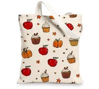 Borse di totalizzatore della tela della frutta, frutti variopinti e borse della spesa riutilizzabili del modello del cupcake, spalla lavabile leggera retrò chic, Beige, 13x15 Inch