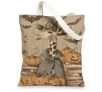 Borse di totalizzatore della tela della giraffa fantasiosa, borse della spesa riutilizzabili di progettazione animale dell'annata, tela lavabile leggera della tracolla, Marrone, 13x15 Inch