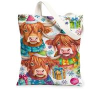 Borse di totalizzatore della tela della mucca dell'altopiano, borse della drogheria riutilizzabili del modello animale sveglio, Shoul lavabile leggero d'annata di, Colorato, 13x15 Inch