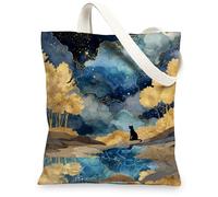 Borse di totalizzatore della tela della natura, borse della drogheria riutilizzabili di progettazione artistica del paesaggio, spalla lavabile leggera elegante S del cielo notturno, Blu, 13x15 Inch