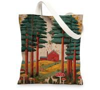 Borse di totalizzatore della tela della natura, borse della spesa riutilizzabili di progettazione rustica del bosco, borse a tracolla lavabili leggere ecologiche per, Verde, 13x15 Inch