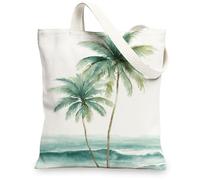 Borse di totalizzatore della tela della palma tropicale, borse della drogheria riutilizzabili artistiche, borse di tela della tracolla lavabili leggere per il viaggio, Bianco, 13x15 Inch