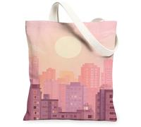 Borse di totalizzatore della tela della pesca del paesaggio urbano, borse riutilizzabili della drogheria di progettazione urbana alla moda, tracolla lavabile leggera Ca di estate, Pesca, 13x15 Inch