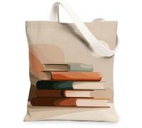 Borse di totalizzatore della tela della pila dei libri, borse riutilizzabili della drogheria di progettazione artistica della letteratura, tela lavabile leggera della tracolla, Beige, 13x15 Inch