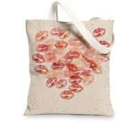 Borse di totalizzatore della tela della stampa del bacio, borse della spesa riutilizzabili alla moda del modello del labbro, la cinghia lavabile leggera moderna, Beige, 13x15 Inch