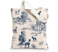 Borse di totalizzatore della tela della stampa del cane, borse della drogheria lavabili leggere della scena animale dell'annata per lo shopping della spiaggia, Beige, 13x15 Inch