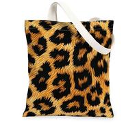 Borse di totalizzatore della tela della stampa del leopardo, borse della drogheria riutilizzabili del modello animale alla moda, spalla lavabile leggera chic di estate Str, Marrone, 13x15 Inch