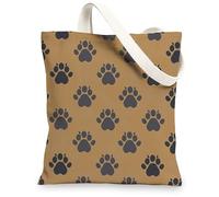 Borse di totalizzatore della tela della stampa della zampa animale, borse della spesa riutilizzabili del modello animale alla moda, tracolla lavabile leggera Canva, Marrone, 13x15 Inch