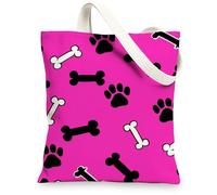 Borse di totalizzatore della tela della stampa della zampa animale, borse riutilizzabili della drogheria del modello dell'osso del cane di divertimento, tela lavabile leggera, Pesca, 13x15 Inch