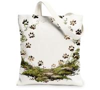 Borse di totalizzatore della tela della stampa della zampa, borse riutilizzabili del modello dell'impronta della natura, tela lavabile ecologica della tracolla della primavera per, bianco, 13x15 Inch