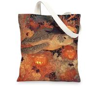 Borse di totalizzatore della tela della tartaruga, borse della drogheria riutilizzabili del modello animale dell'oceano, st della spalla lavabile leggera ecologica artistica, Multicolore, 13x15 Inch