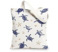 Borse di totalizzatore della tela della tartaruga marina, borse della spesa riutilizzabili del modello animale ecologico dell'oceano, leggero chic costiero nautico Wa, bianco, 13x15 Inch