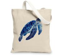 Borse di totalizzatore della tela della tartaruga marina, borse della spesa riutilizzabili di progettazione di arte animale dell'oceano, spalla lavabile leggera ecologica Str, Blu, 13x15 Inch