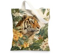 Borse di totalizzatore della tela della tigre, borse della drogheria riutilizzabili del modello floreale della giungla, borsa di tela lavabile leggera ed elegante della tela, Multicolore, 13x15 Inch