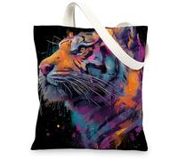Borse di totalizzatore della tela della tigre, borse della spesa riutilizzabili variopinte della stampa animale, tracolla lavabile leggera moderna artistica C, Colorato, 13x15 Inch