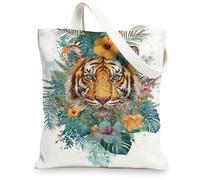 Borse di totalizzatore della tela della tigre, borse riutilizzabili della drogheria del modello floreale animale esotico, cinghia di spalla lavabile leggera della Boemia C, bianco, 13x15 Inch