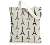 Borse di totalizzatore della tela della torre di Parigi, borse della spesa riutilizzabili alla moda della stampa parigina, tracolla lavabile leggera d'annata, Beige, 13x15 Inch