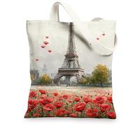 Borse di totalizzatore della tela della torre di Parigi, borse riutilizzabili della drogheria di progettazione parigina artistica, Ba lavabile leggera della tela della tracolla, bianco, 13x15 Inch