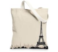 Borse di totalizzatore della tela della torre di Parigi, borse riutilizzabili della drogheria di progettazione parigina chic, tracolla lavabile leggera minimalista, Beige, 13x15 Inch